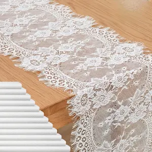 12 Pack White Lace Table 14 x 120 Inch White Rustic Lace Table with Rose Embroidered Floral Vintage Table-Runner for Wedding Bridal Shower Decorations