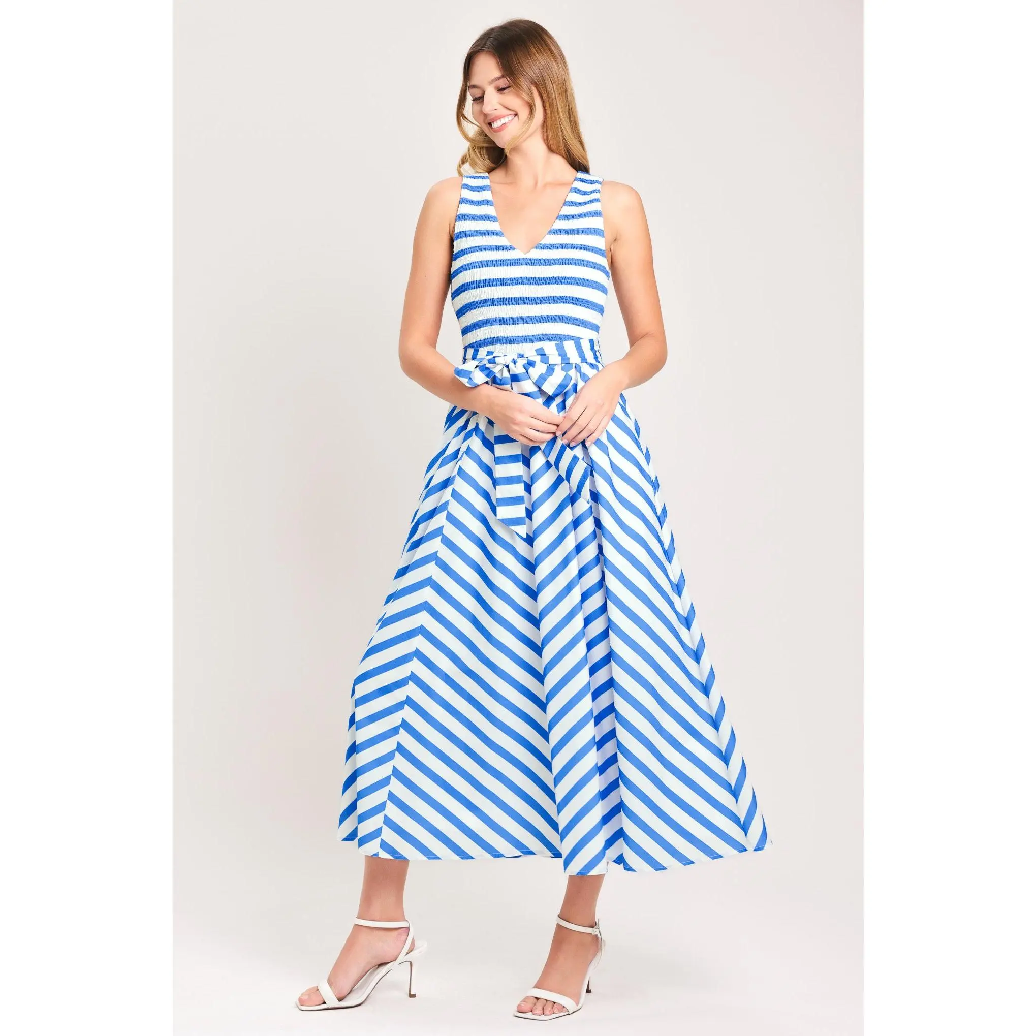 BLUE SERENA WOVEN MIDI DRESS