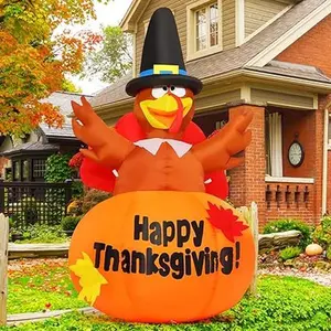 6 Ft Height Thanksgiving Inflatables Outdoor Turkeys Standing in The Pumpkin, Blow Up Yard Decoration Clearance with Build-in LED Lights for Party/Indoor/Lawn/Holiday/Garden Display