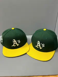 New Era Oakland Athletics A's 59FIFTY Fitted Baseball Cap Green Yellow MLB On Field Collection Structured Flat Brim Hat