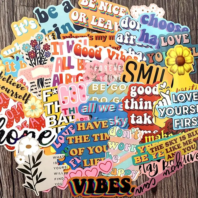 40pcs/set Motivational Letter Pattern Sticker, Waterproof Self Adhesive Decor Paper, Decor Sticker for Gift Greeting Card Water Bottle Laptop Phone