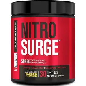 Nitrosurge Shred Pre Workout Supplement - Energy Booster for Strength Focus and Pumps - Nitric Oxide Booster Pre Workout Powder - Blueberry Lemonade Flavor - 30 Servings