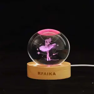 3D Crystal Ball Ballet Dancer Snow Globe Rotating Sparkle Ballerina Decor Timeless Christmas Gift Room Decor for Girls Women Dance Lovers USB Powered Wooden Base Night Light