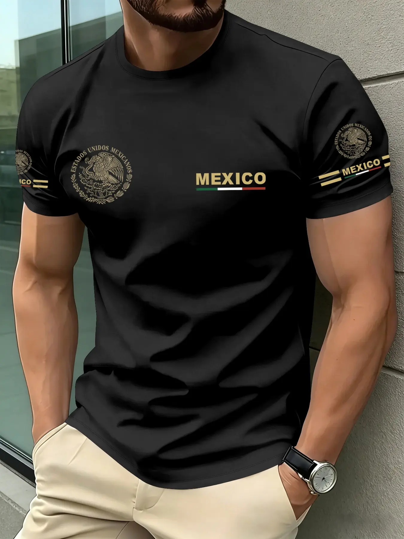 Men's Fashion Short Sleeve T-Shirt, Classic Vintage Mexican Style Print, Round Neck Casual Top, Summer Daily Wear, Loose Fit H-Type