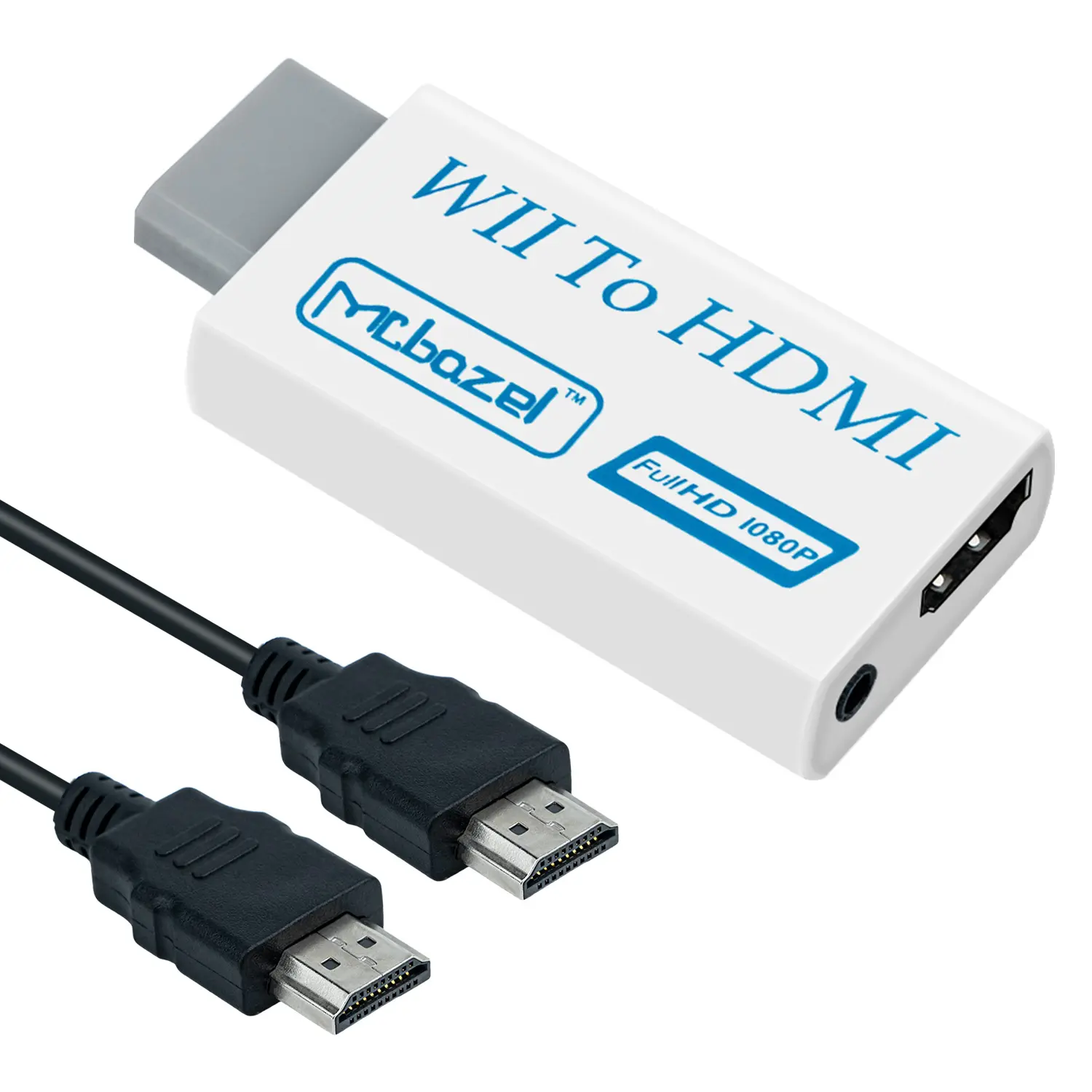 Mcbazel Wii to HDMI Adapter, Wii to HDMI Converter with 1.5m Cable 1080P, Wii Video Audio Signal Converter 1080P Full HD with 3.5mm Stereo Audio Port for Wii Console HDMI Monitor HDTV Video Projector