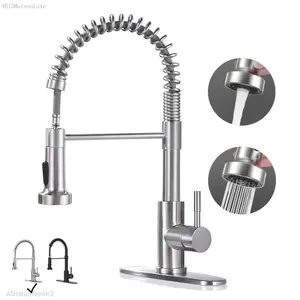 Modern Kitchen Faucet with Pull Down Sprayer Brushed Nickel Single Handle Compact Design Suitable for 1 or 3 Holes FixturesAUrbanNook2AB13MaisonLuxe