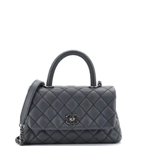 Pre-owned CHANEL Leather Top Handle Bags Coco Top Handle Bag Quilted Caviar Mini by Rebag