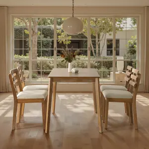 Farmhouse Dining Set: Mid-Century Modern Wooden Table, Solid Wood Legs for Dining Room with 4 chairs/6 chairs/2chairs & 1 bench/4chairs & 1bench