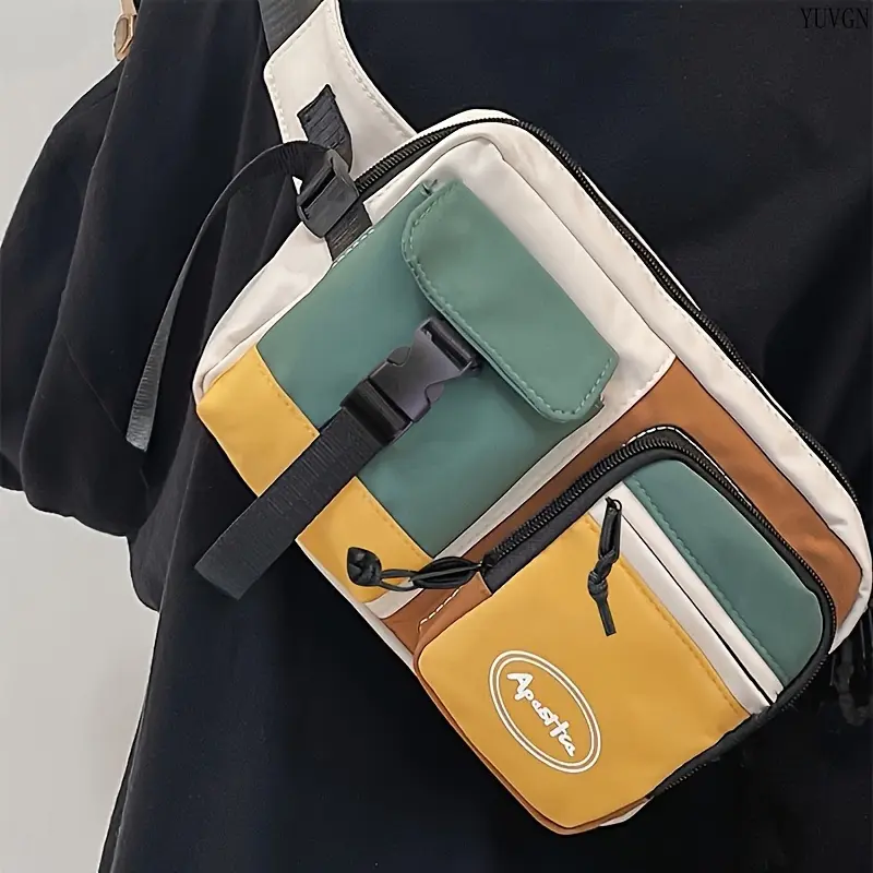 Sporty Gym Bag - Stylish Color Block Nylon Adjustable Strap Crossbody Chest Bag for Men & Women, Ideal for Outdoor Activities, Travel, Sporty Gym Bags tiktokshopbacktoschool