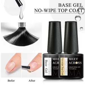 Meet Across 2pcs Base Gel & Top Coat LED High Brightness, Long-Lasting Scratch-Resistant Nail Art Essentials for Salon Manicure