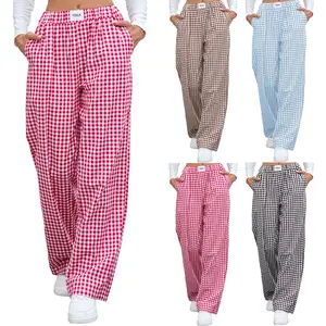 Women's 2026 New Style Pure Cotton Plaid Casual Loose Pocket Long Pants