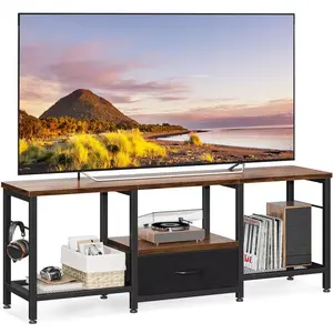 AuraHome 47” Modern TV Stand for TVs up to 55 Inch  Entertainment Center with 5 Open Storage Shelves & Fabric Drawers - Industrial TV Console Table for Living Room, Gaming Setup & Bedroom - Space-Saving Design