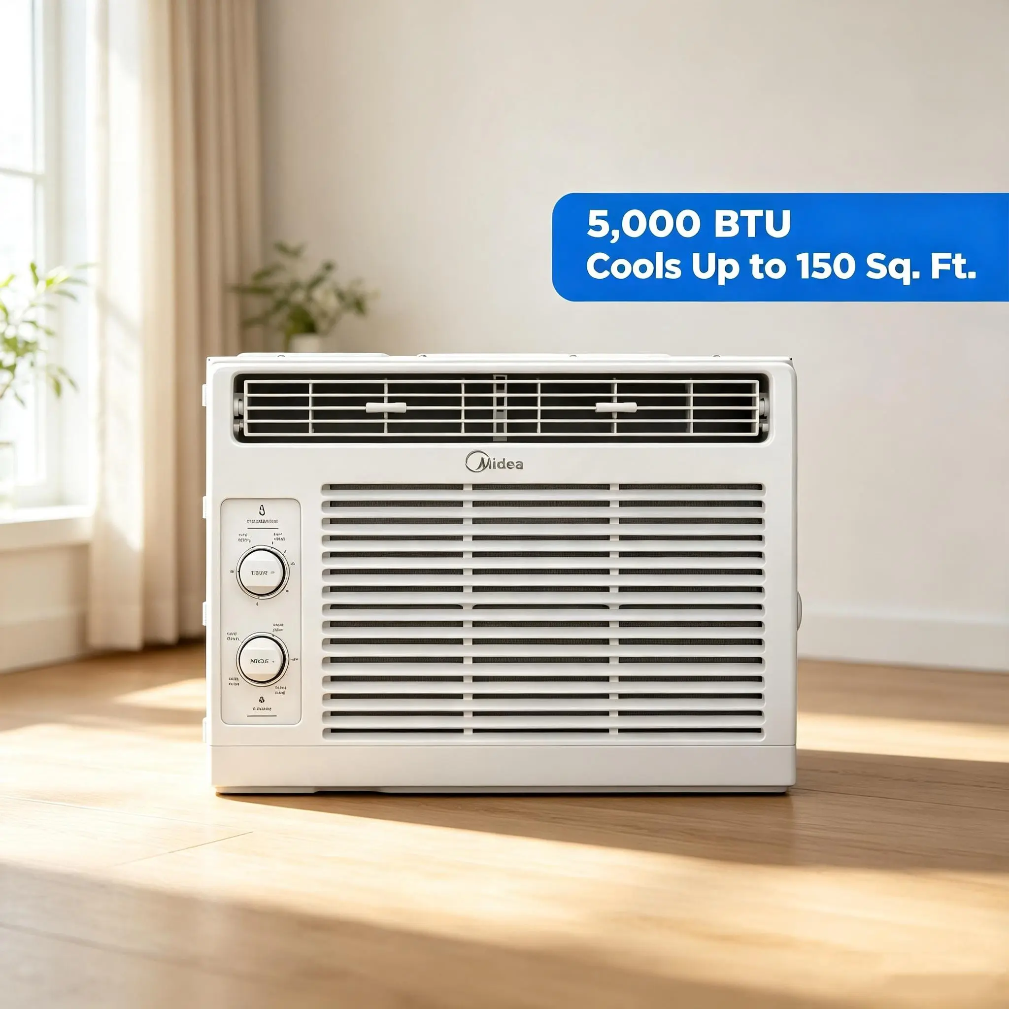 Midea 5000 BTU Window AC Unit Quiet Energy Saving Compact Mechanical Window AC for Bedroom Office 150 Sq Ft Small Room Cooling with Reusable Filter Easy DIY Setup White Summer Heatwave Comfort US LA Warehouse Fast Ship[Like New]