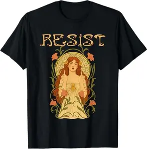 [100% Cotton] Vintage Art Nouveau Resist Double Middle Finger Women's T-Shirt | Floral Goddess Feminist Graphic Tee
