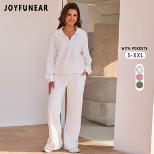 Joyfunear Womens 2 Piece Outfits 2025 Sweatsuit Set Track Suits Oversized Sweatshirts Wide Leg Sweatpants with Pockets