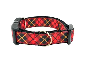 Red and Yellow Plaid Dog Collar