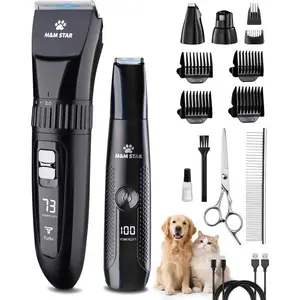 Dog Grooming Kit, Quiet Dog Clippers for Grooming Heavy Thick Coats, Cordless Pet Hair Trimmer & Shaver with Paw Trimmer, Low Noise Rechargeable Clippers for Small Large Dogs Cats