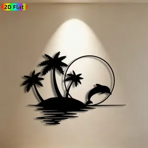 1pc Tropical Dolphin & Palm Tree Metal Wall Art,Tropical Dolphin & Palm Tree Statue Mural, Ideal Gift for Summer Vacation, Beach Party, Weather-Resistant Metal Wall Decor , Perfect for Outdoor Patio Wall & Garden Fence, Beach Theme Enthusiasts