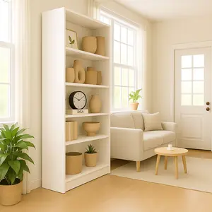 5-layer open vertical storage rack with anti tilt kit, suitable for multi-purpose high bookshelves in living rooms, bedrooms, and home offices. Space saving 5-layer open bookshelves suitable for storage in living rooms, bedrooms, or home offices