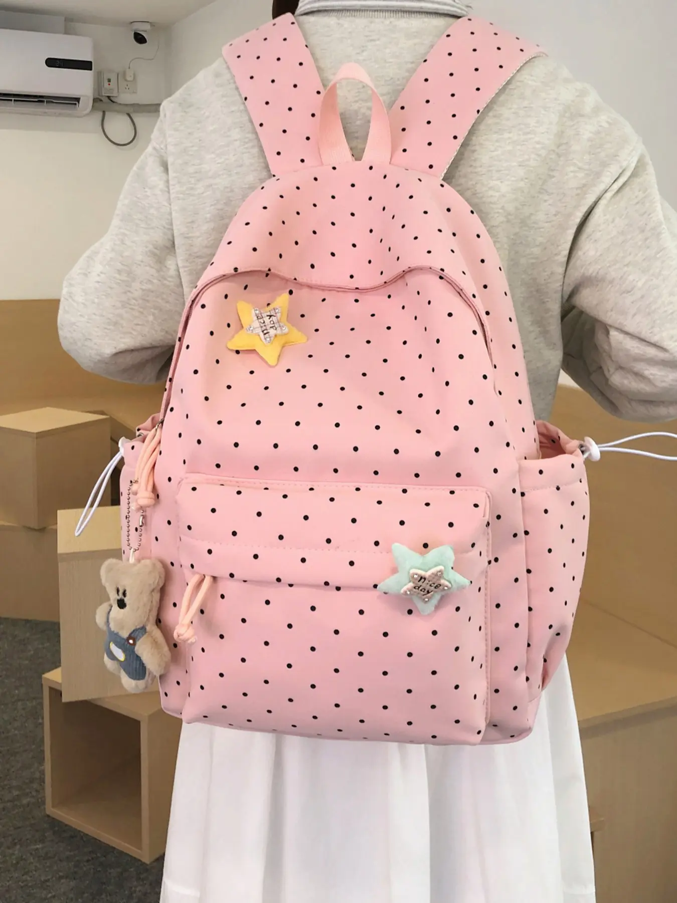 1pc  Ladies' backpack, large capacity backpack, zipper closure, free pendant, fashionable and versatile, suitable for daily commuting, students, school, campus travel, shopping, ladies' backpack, Cute school bag