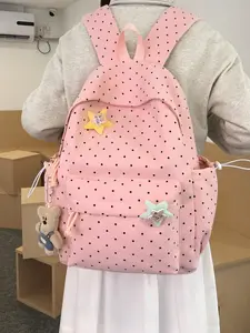 1pc  Ladies' backpack, large capacity backpack, zipper closure, free pendant, fashionable and versatile, suitable for daily commuting, students, school, campus travel, shopping, ladies' backpack, Cute school bag