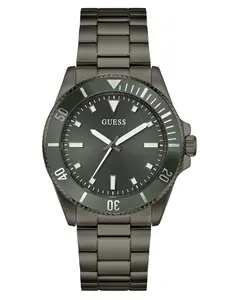 GUESS Male Dark Silver-Tone and Green Analog Watch