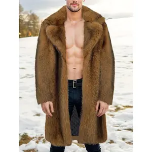 [Long Warm Faux Fur Overcoat] Men's Casual Warm Faux Fur Long Overcoat For Fall Winter Performance Nightclub Party Clothing