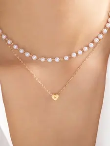 Heart Initial Necklace, Faux Pearl Decor Layered Necklace for Women, Fashion Jewelry for Party, Daily Decor, Trendy All-match & Exquisite Jewelry for Birthday Gift, Fashion Accessory