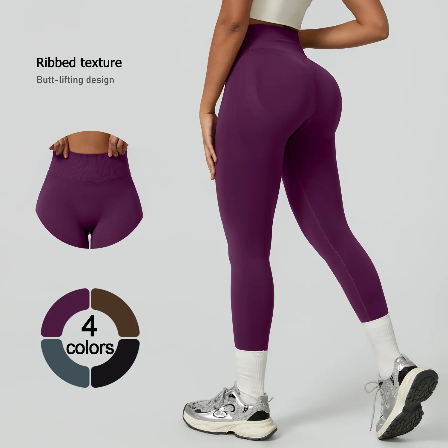 TIMEOFF Women's High-Waist Compression Leggings - Hip Lift, Tummy Control, Stretchy Fabric Form Fitting Activewear for Workouts, Yoga
