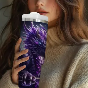 30oz Dragon Print Insulated Water Cup with Lid and Straw, Stainless Steel Thermal, Stainless Steel Travel Mug for Summer & Winter, Perfect Gift for Friends & Family, Stainless Steel Drinkware, Stainless Steel Tumbler