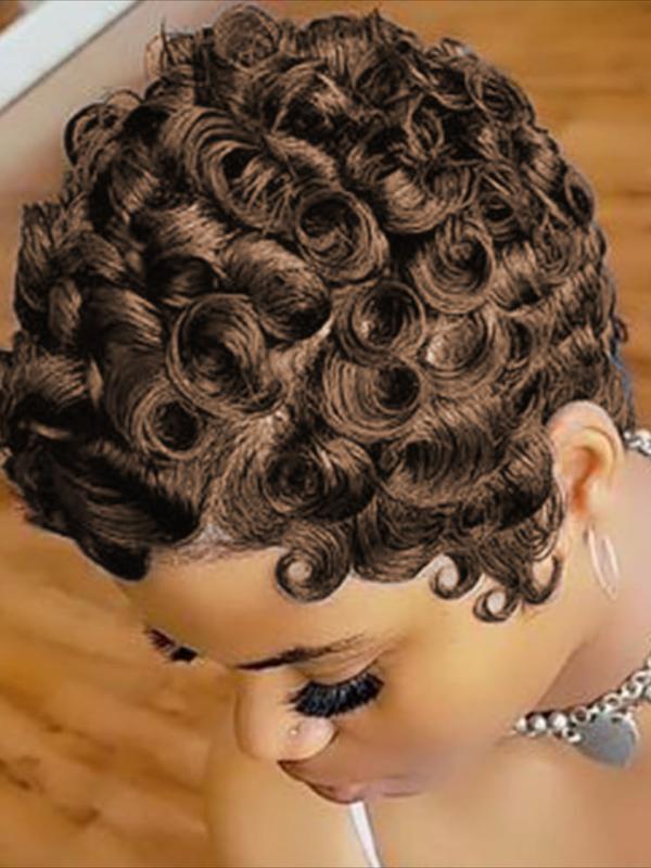 Curly Wave Wig Pixie Cut Wig for Women Halloween Wig Full Machine Made Wig 150% Density 6 Inch Human Hair Wigs Curly Wave Wig Pixie Cut Wig for Women Halloween Wig Full Machine Made Wig 150% Density 6 Inch Human Hair Wigs