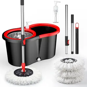 Dual-Drive Spin Mop Bucket Set with Wringing System, featuring 3 durable microfiber mop heads for 360° cleaning. Suitable for cleaning floors, cars, and walls, hardwood floors, tile, marble,  Plastic Kitchen steam mop steam mop steam mop for floors