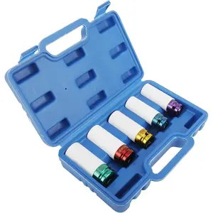 OUDISI 1/2'' Drive Thin Wall Deep Impact Socket Set (5Pcs) - 6-Point Metric Sizes 15mm,17mm,19mm,21mm,22mm, Steel Alloy Lug Nut Socket with Durable Plastic Wheel Protector Sleeve,summervibes