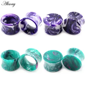 Alisouy 2pcs 6mm-50mm Big Size Fluid Colorful Acrylic Ear Plugs Tunnel Expander Stretcher Piercing Earrings Gauge Body Jewelry