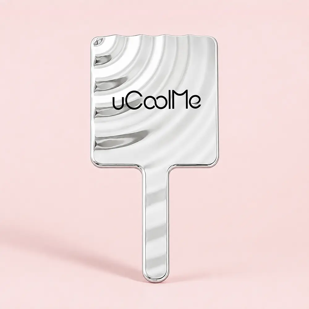 UCoolMe Aesthetic Handheld Mirror for Makeup, Silver Wave Design Compact Mirror, Portable Vanity Mirror for Women, Cute Travel Makeup Mirror, Minimalist Beauty Mirror, Stylish Gift for Girls