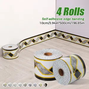 4 Rolls PVC Skirting Board Waterproof Self-Adhesive Floor Line, Wall Corner Decorative Strip for Living Room Kitchen Bathroom