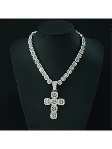 Hot Sale European American Personality Big Diamond Cross Pendant with Cuban Link Chain, Unisex Hip Hop Rapper Necklace for Men Women, Jewelry Gifts