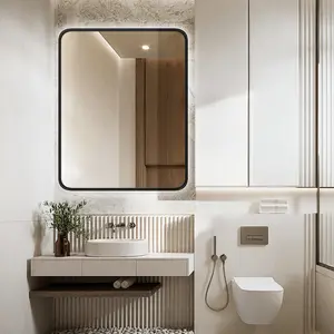 Bathroom Vanity Mirror for Wall, Aluminum Alloy Framed Farmhouse Rounded Rectangle Mirror, Anti-Rust Tempered Glass, Hangs Horizontally or Vertically