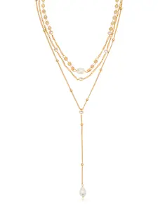 Ettika Forever Falling Pearl Lariat – 18k Gold Plated Brass with Cubic Zirconia & Freshwater Pearls (11"–13" + 5" Extender)
