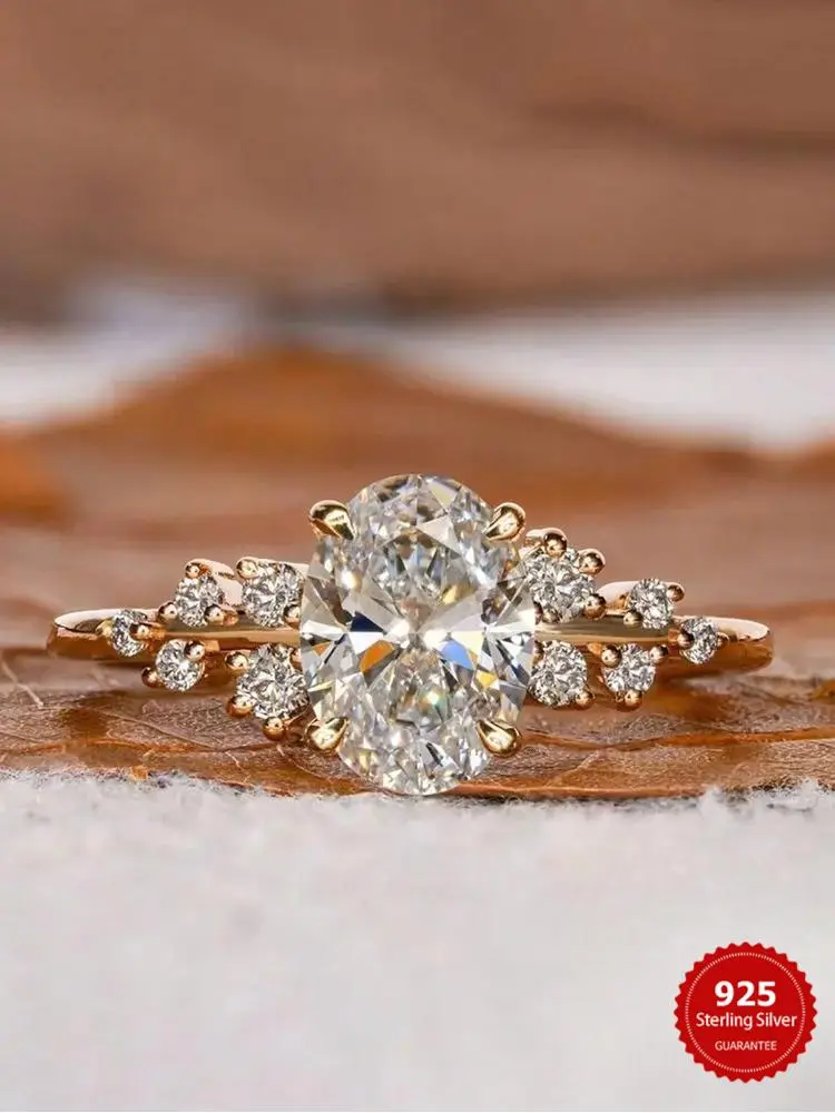 925 Sterling Silver Fashionable Shiny Round Oval Ring For Women Engagement Wedding Luxury  Fine Jewely