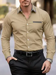 Men's Casual Collared Button Front Shirt Csc5731, Smooth Non-Sheer Fabric, Classic Business Shirt, All Seasons, Fitted Long Sleeve