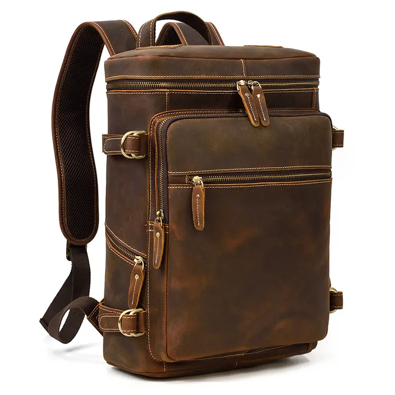 Men's Vintage Genuine Leather Backpack, Large-capacity Backpack for Students, Outdoor Travel Bag, Laptop Bag