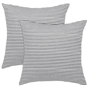 Unique Bargains 2 Pack Woven Striped Lumbar Throw Pillow Cover Set Decorative Cushion Covers Rectangle Farmhouse Pillow Case for Sofa Bedroom Car Black and White 18" x 18"