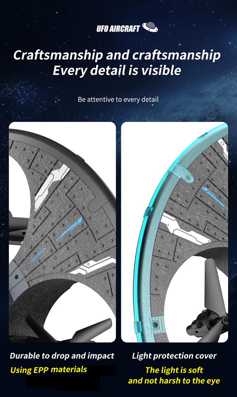 Foam UFO Drone – RC Aircraft with Colorful LED Lights, Auto Hover, 360° Stunt Flips, Toss-to-Fly Feature, Dual Battery Pack