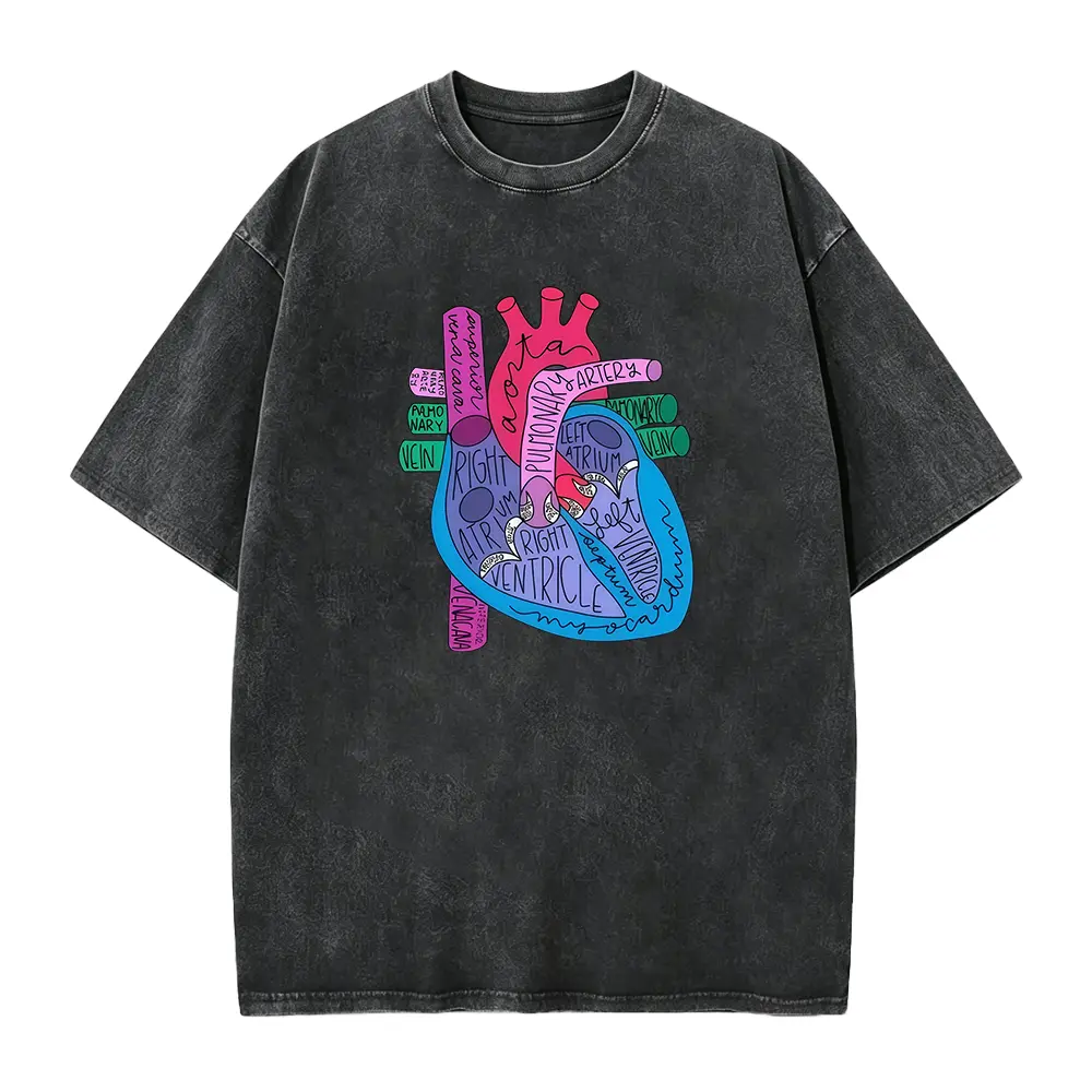 Colorful Labeled Heart Anatomy Medical Graphic Tee, Heather Navy Nurse Medical Casual Unisex Short Sleeve Top