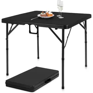 34" Folding Card Table Square Foldable Table Plastic Portable with Detachable , Dual Height Adjustable, Heavy-Duty Indoor Outdoor Dining, , Picnic, Mahjong Tables-Black