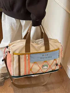 New Colorblock Luggage Bag, Fashionable Shoulder Bag, Versatile Handbag, Short Trip Travel Bag, Large Capacity Expandable Backpack, Travel Essentials Carryall