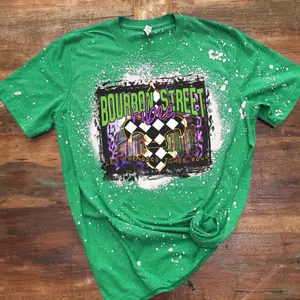 Bourbon Street Vibes Bleached Shirt - Mardi Gras - Green