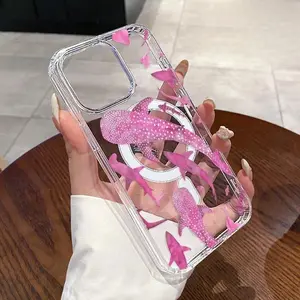 Magnetic Soft Case suitable for iPhone 17 15 16 14 Pro Max 13 12 11 XR XS Plus E Air Marine Life Ink Art Sharks Pattern Anti-Yellowing Shockproof ultra-thin Silicone Crystal Transparent Acrylic Large Hole Cover Supports Wireless Charging, Accessories, Sma
