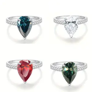 Moissanite Ring S925 Silver 4 Carats 8*10 White Pear-shaped Teardrop, Suitable For Engagement, Proposal, Anniversary, Birthday Gift